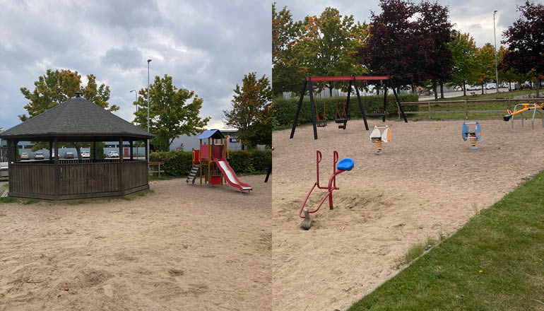 Översiktsbild på en lekplats.
