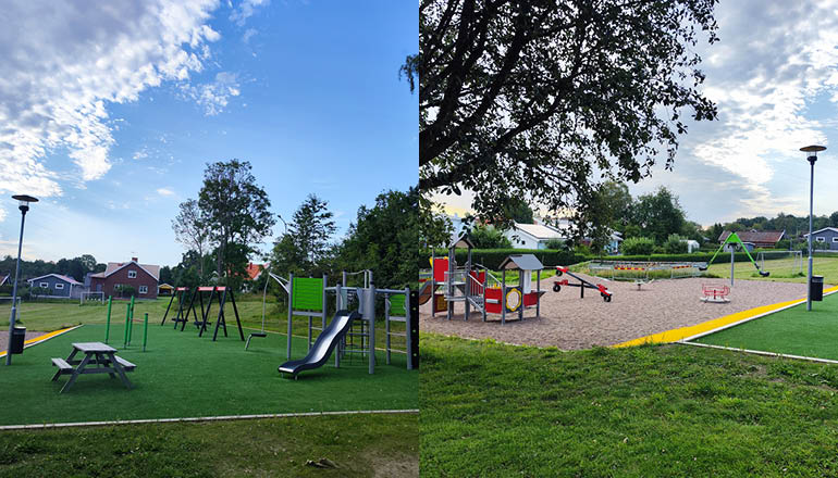 Översiktsbilder på en lekplats.