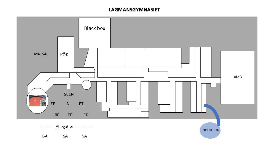 Karta över vart programmen står placerade vid utspringet